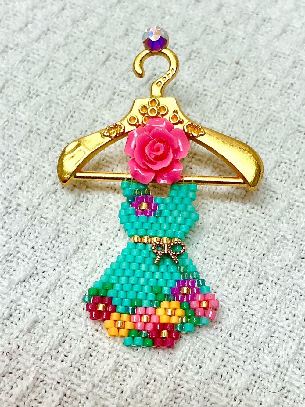 Hand Beaded Little Dress Pin